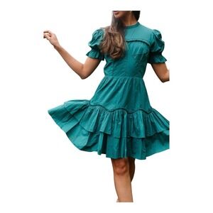 Ivy City Co. Merida Ruffle Dress Puff Sleeve Tiered Teal Green Women Size XL New